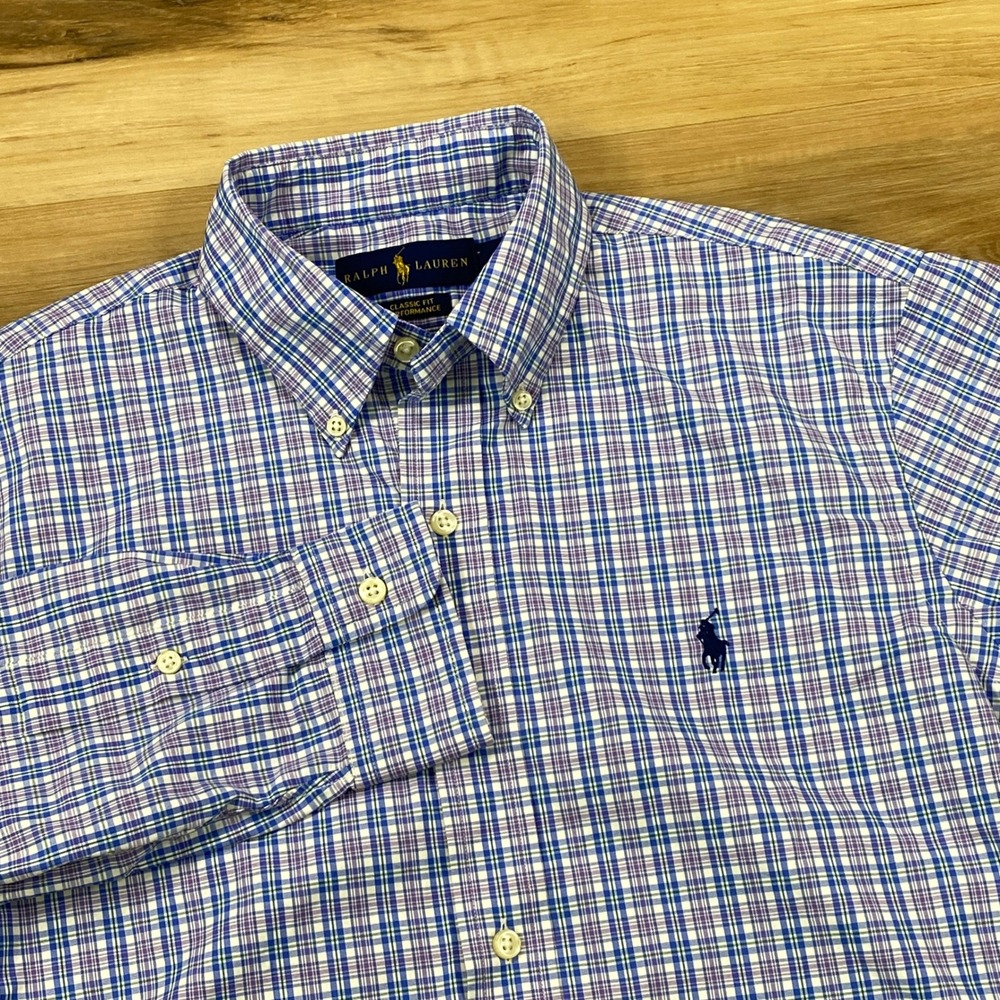 Ralph‎ Lauren Button Down Mens S Classic Fit Performance Plaid Blue Heritage